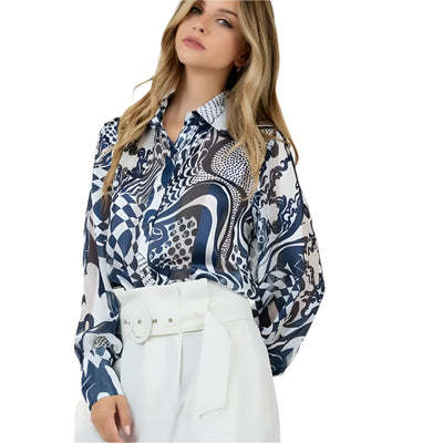 Printed Button-up Top Plus