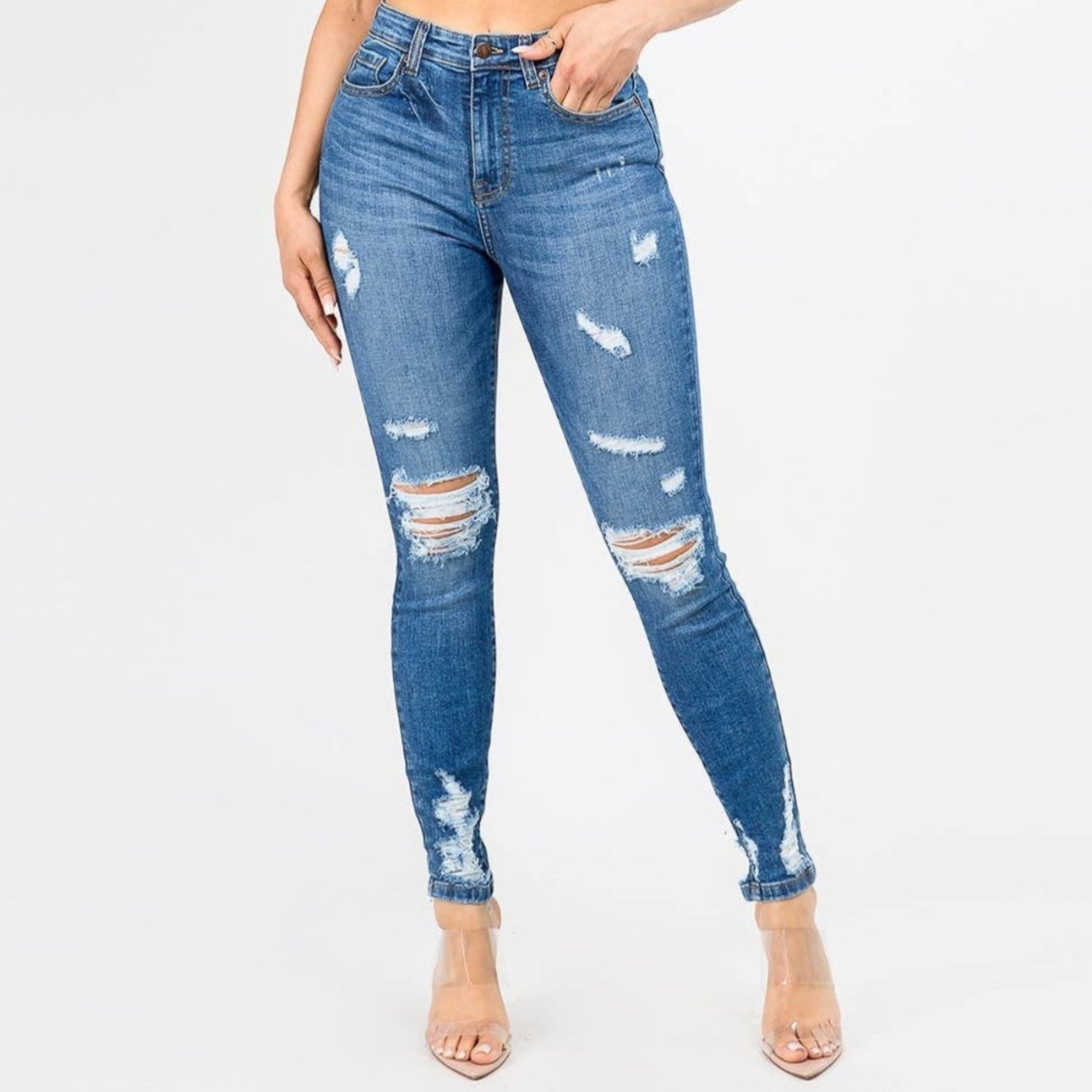 High Waisted Distressed Skinny Jeans