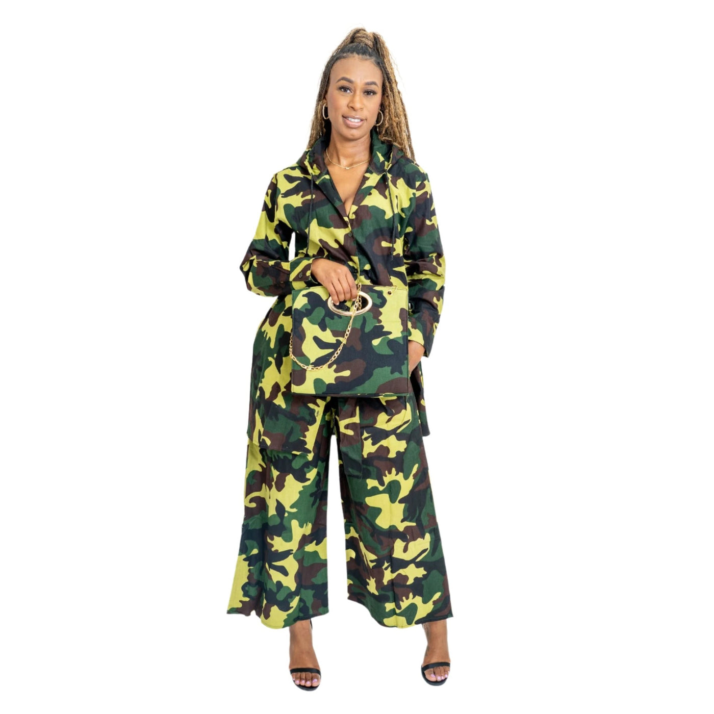 2pc Auth African Print Pant Set with Pockets and Hood