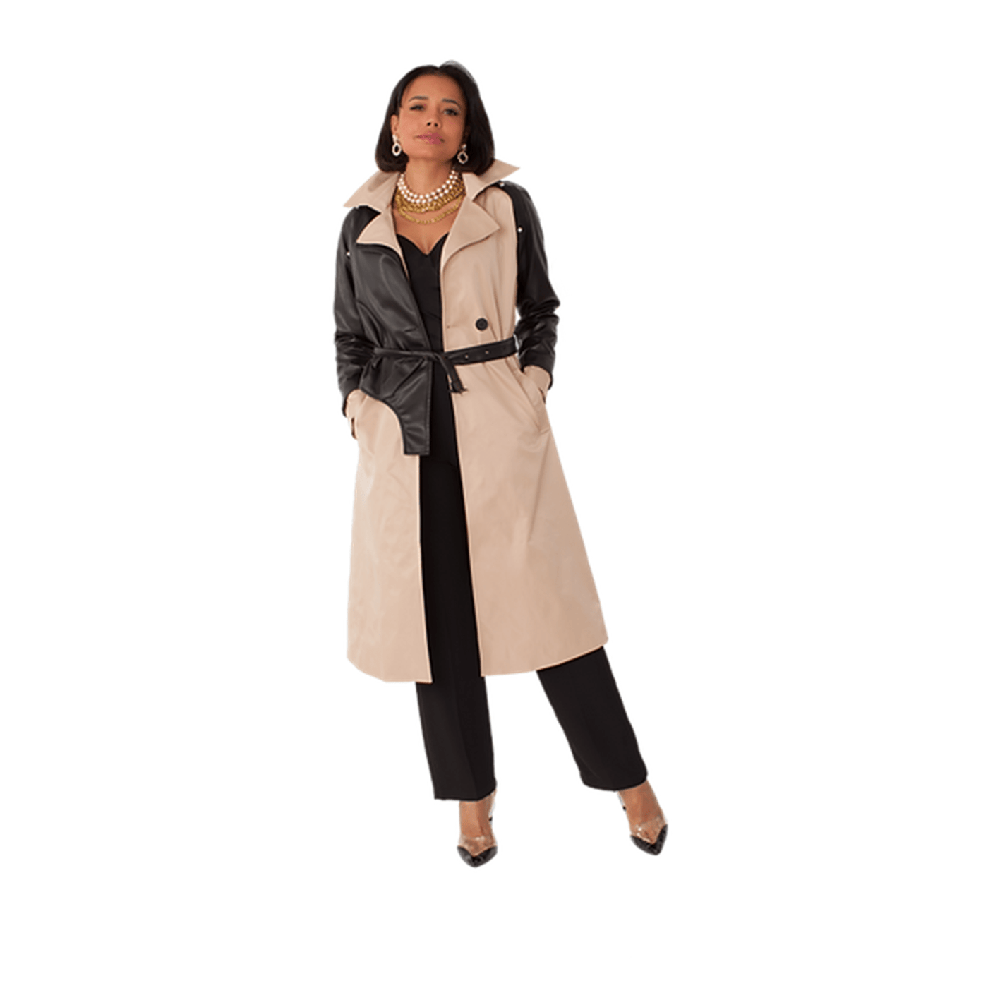 Belted 2Tone Trench Coat Plus