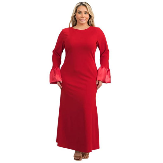 Ruffle Bottom Long Sleeve Maxi Dress Plus