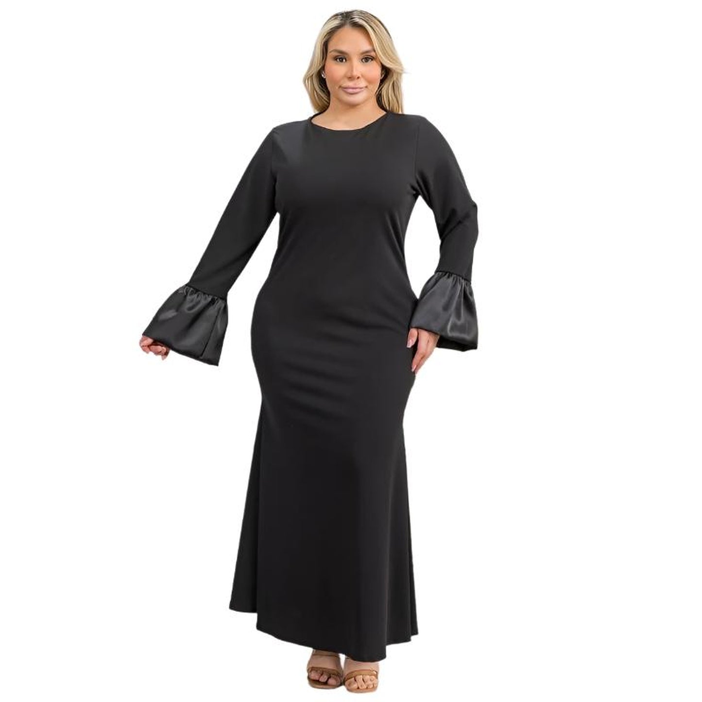 Ruffle Bottom Long Sleeve Maxi Dress Plus