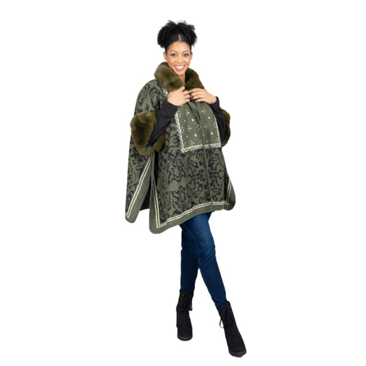 Faux Fur Trim Cape