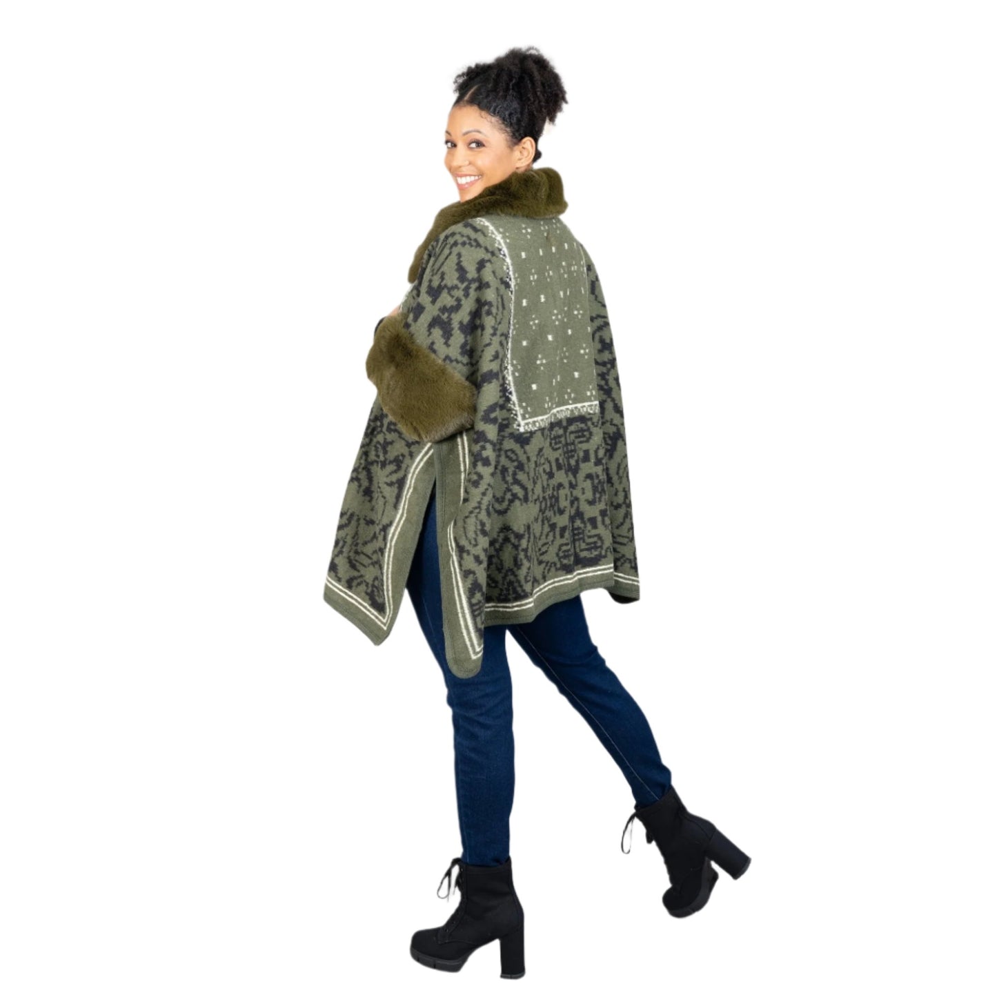 Faux Fur Trim Cape