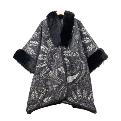 Print Faux Fur Trim Cape