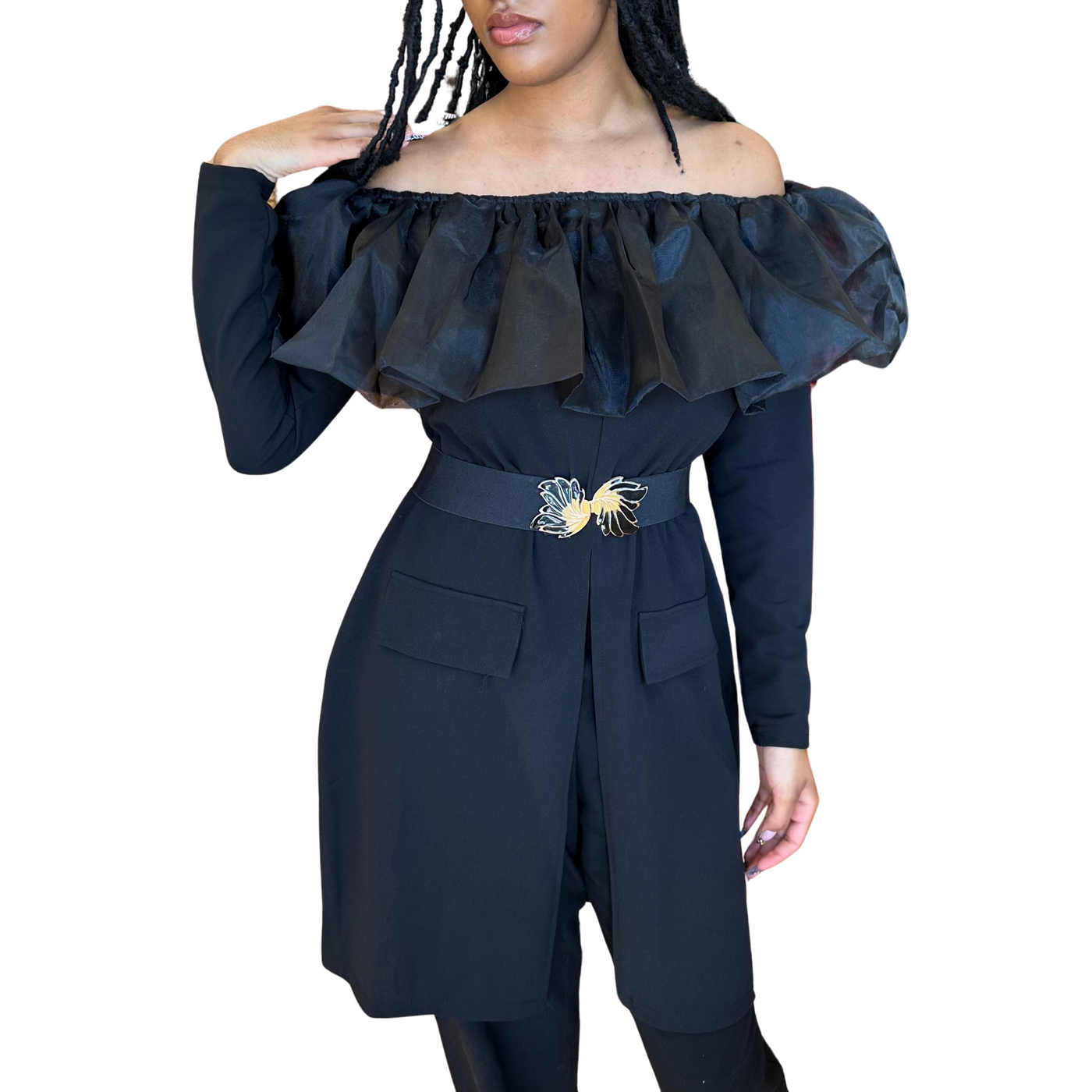 Chiffon Ruffle Off-Shoulder Top Plus