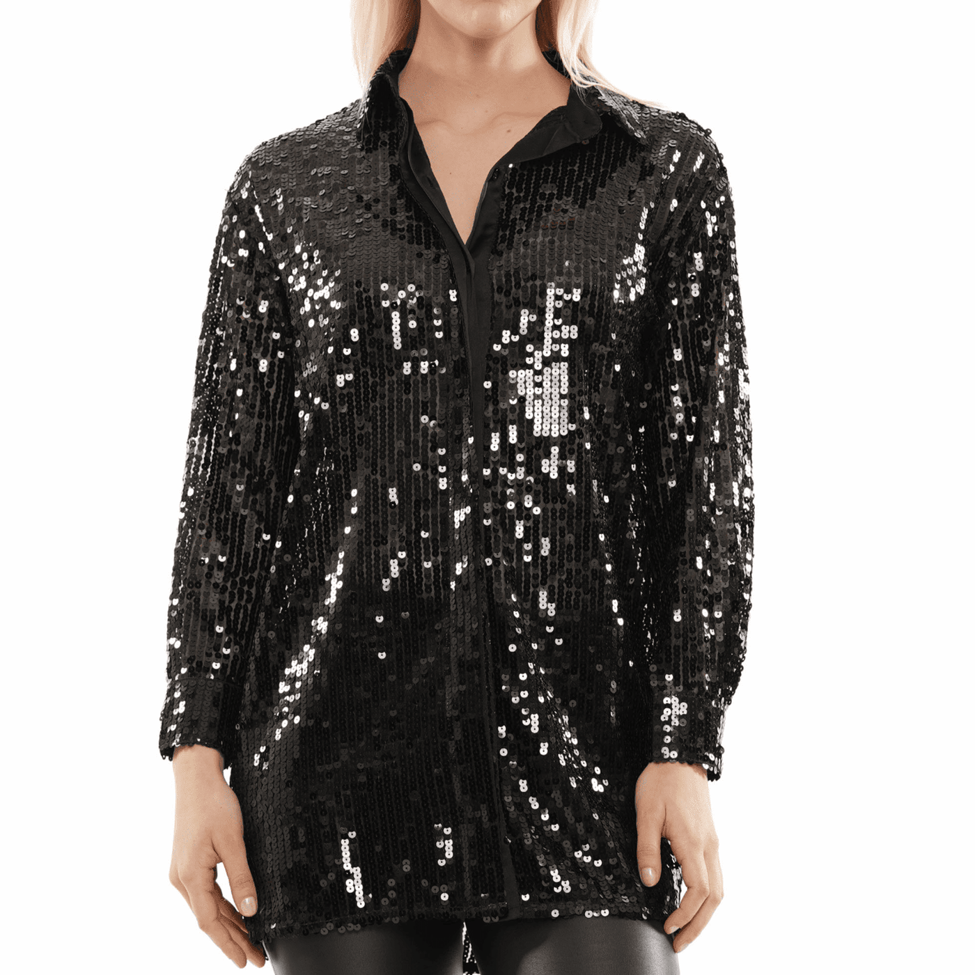 Button Sequin Blouse Top