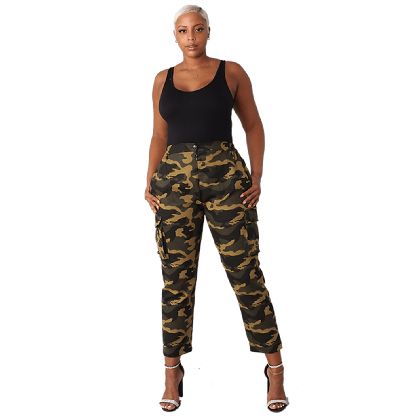 Woven Camo Print Pants Set