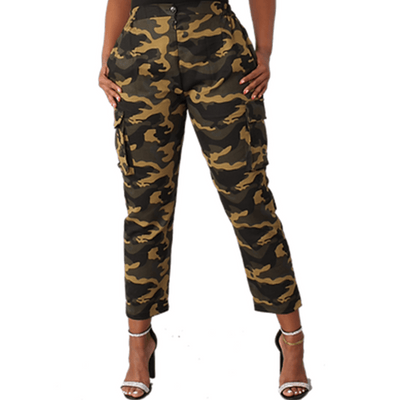 Woven Camo Print Pants Set