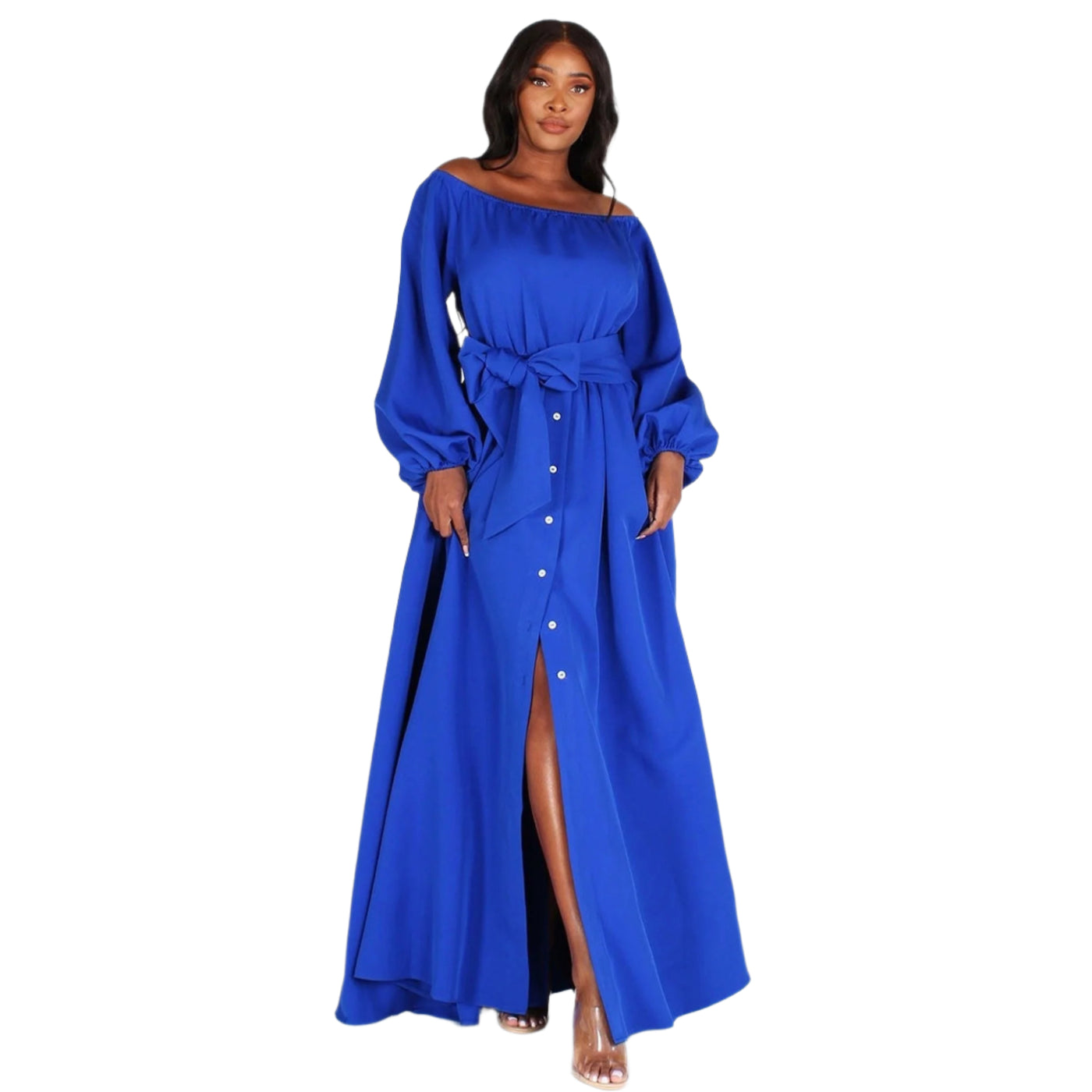 Off-shoulder Button Front Maxi Dress P