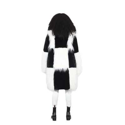 Faux Fur Checkerboard Coat