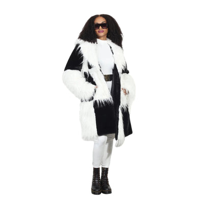 Faux Fur Checkerboard Coat