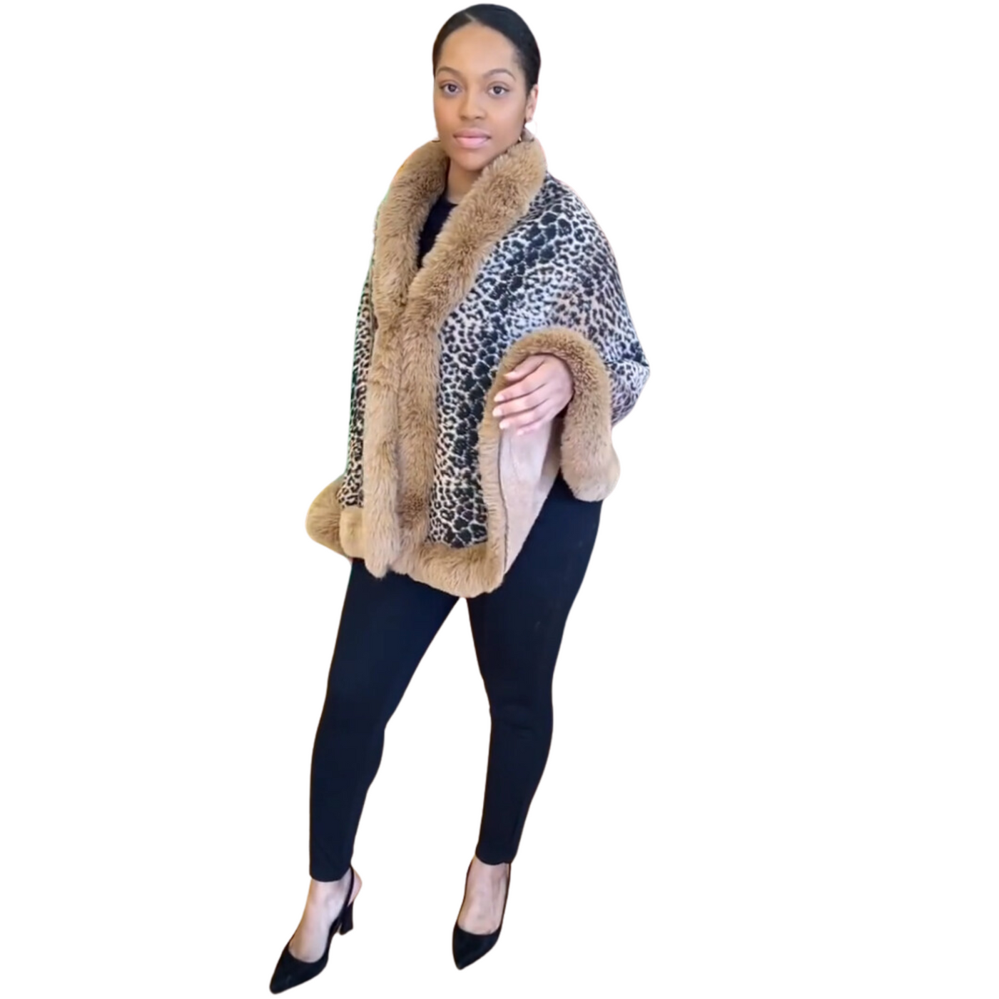 Faux Fur Animal Print Cape