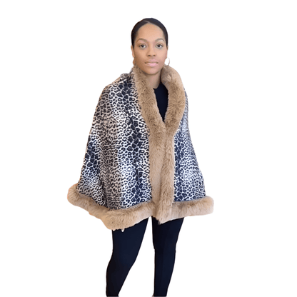 Faux Fur Animal Print Cape