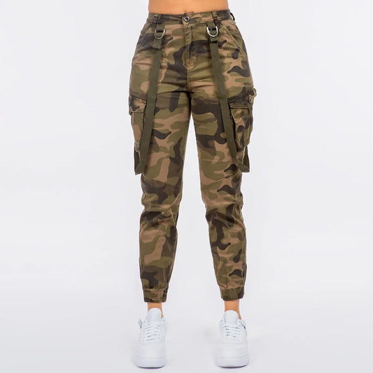 High Waist Cargo Joggers With Suspenders