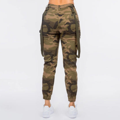 High Waist Cargo Joggers With Suspenders