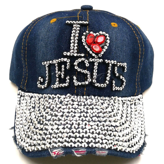 I Love Jesus Rhinestone Cap