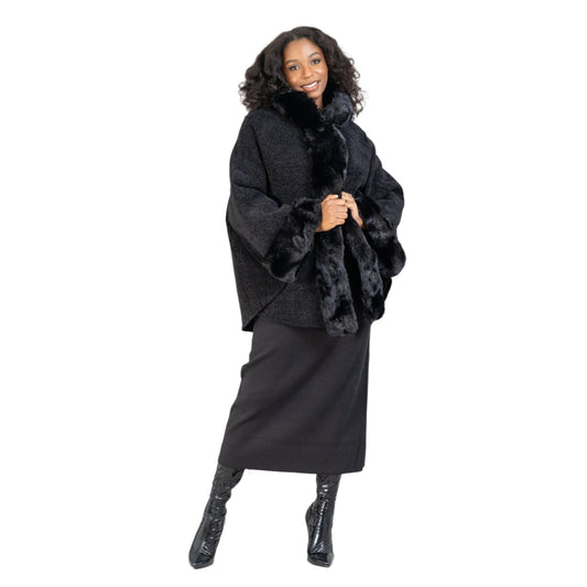 Lined Faux Fur Trim Hooded Cape