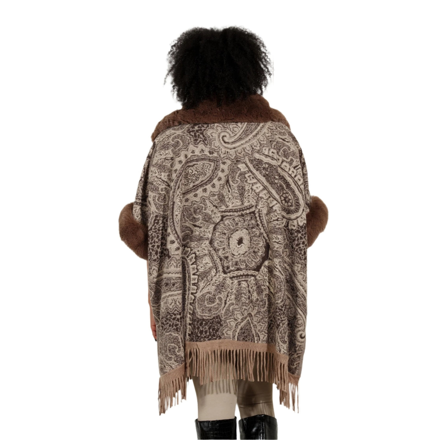 Faux Fur Fringe Print Cape