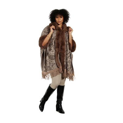 Faux Fur Fringe Print Cape