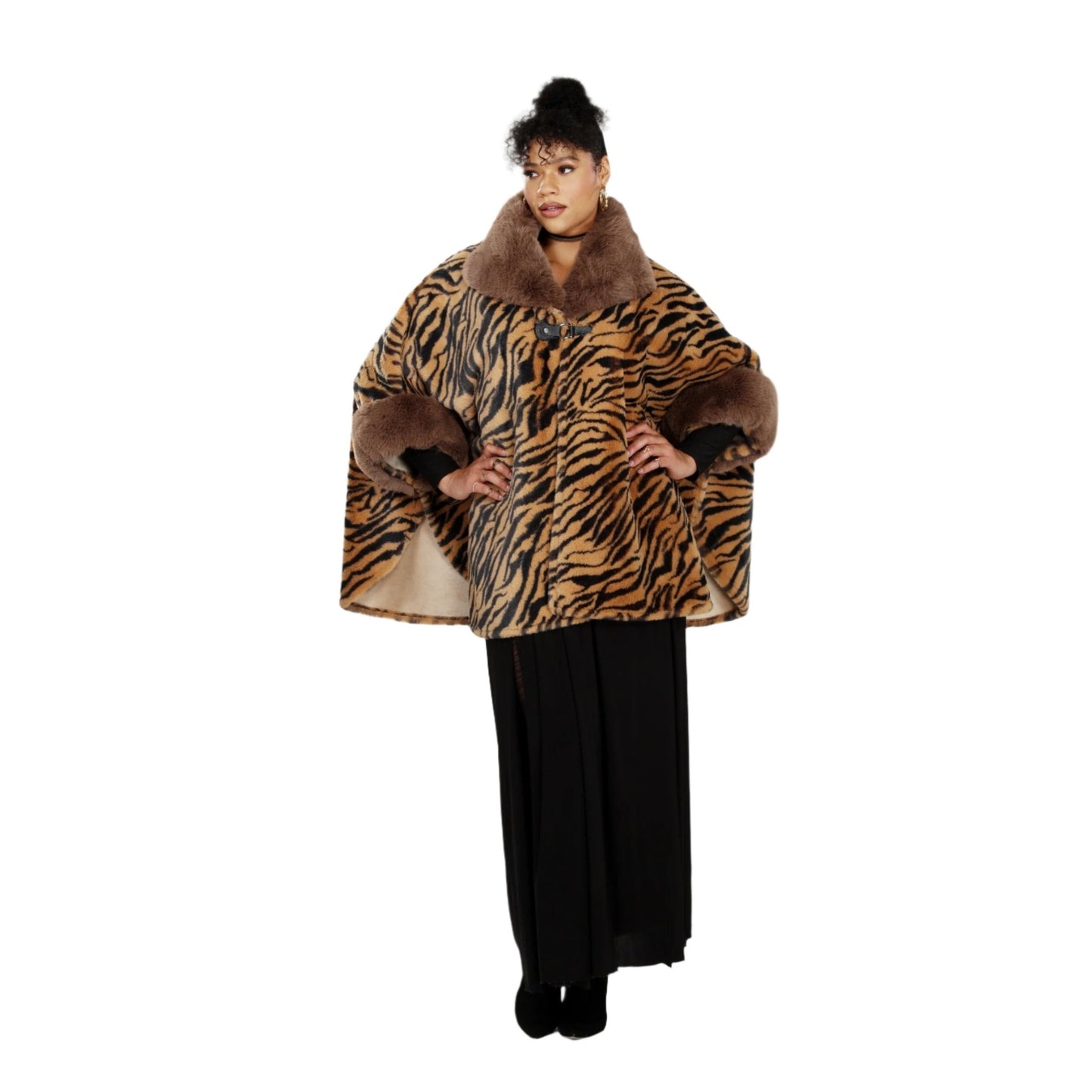 Faux Fur Print Cape