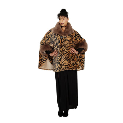 Faux Fur Print Cape