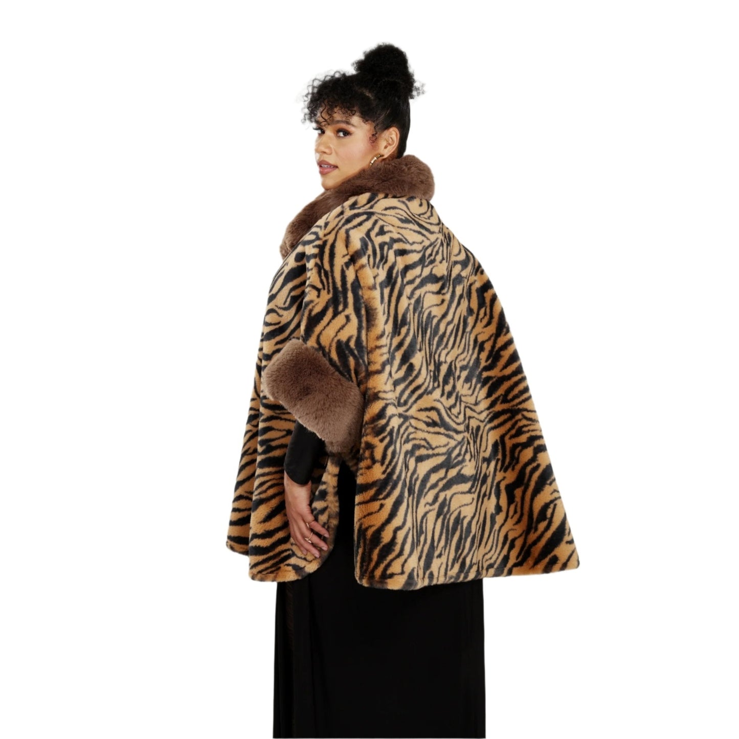 Faux Fur Print Cape