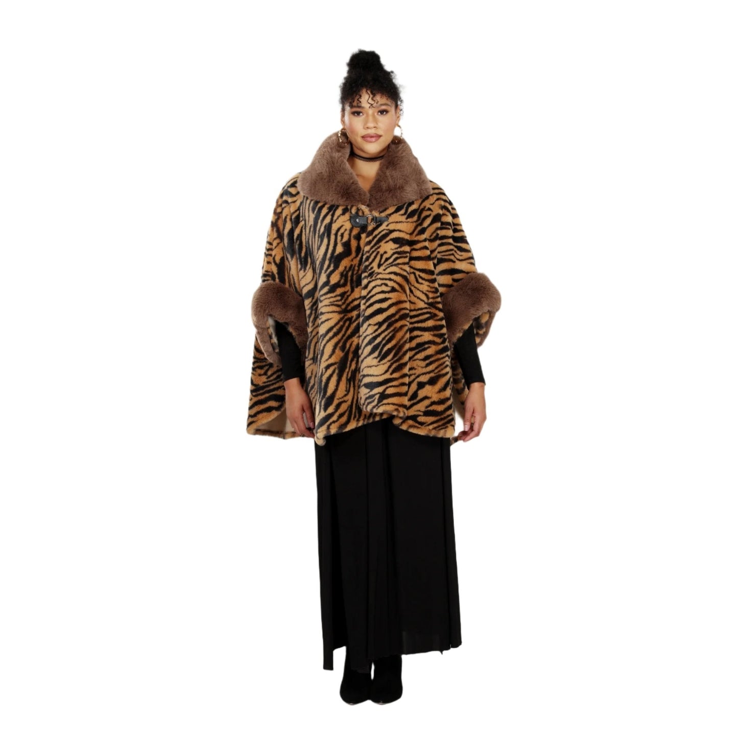 Faux Fur Print Cape