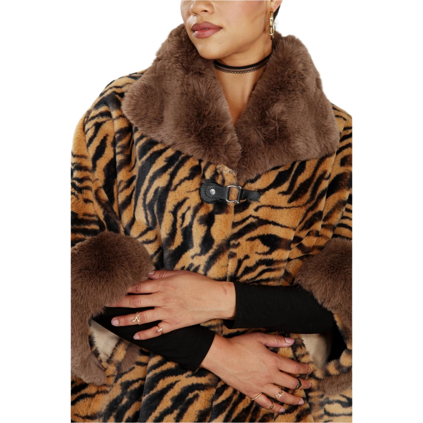 Faux Fur Print Cape