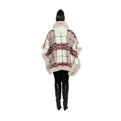 Hooded Faux Fur Print Cape