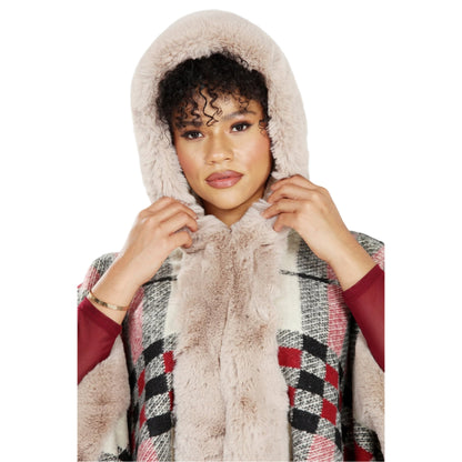 Hooded Faux Fur Print Cape