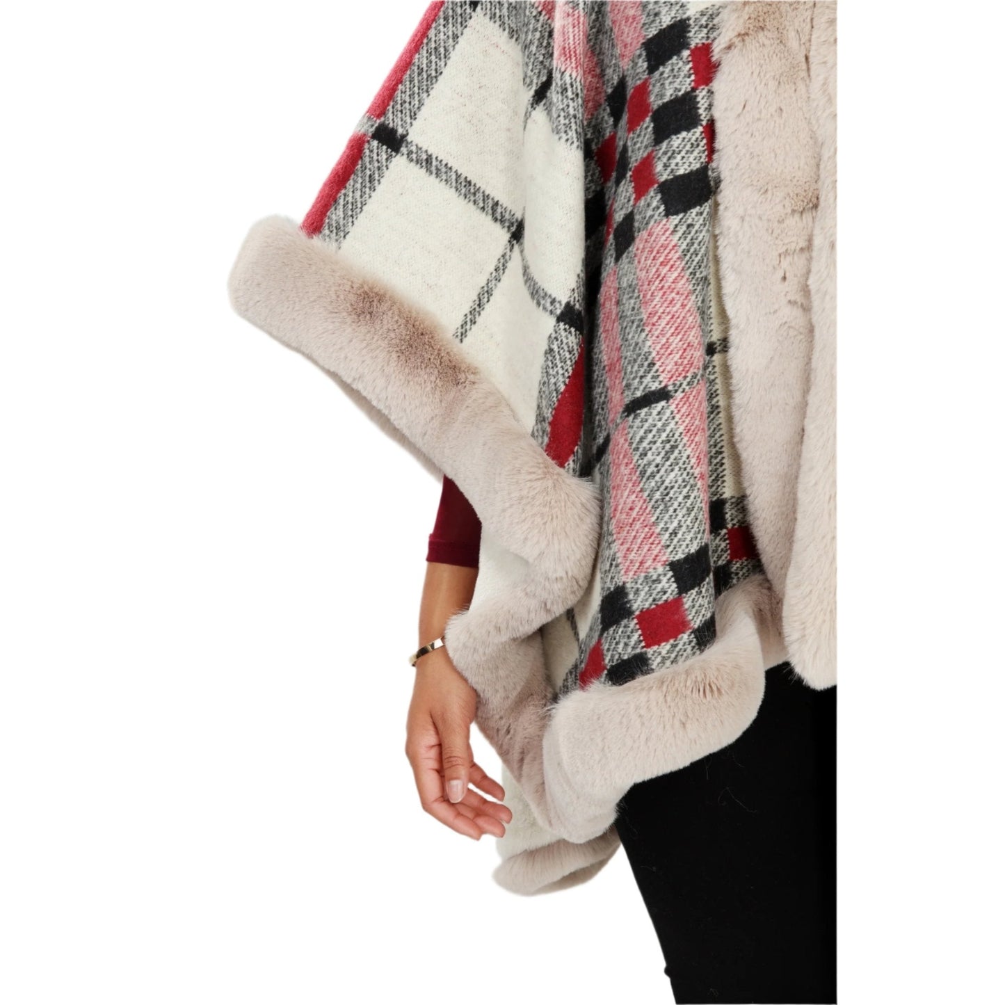 Hooded Faux Fur Print Cape