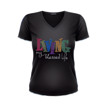 Living My Blessed Life Bling T-Shirt