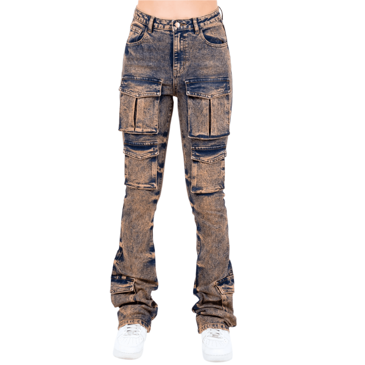 Multi Pockets Stacked Leg Jeans Plus