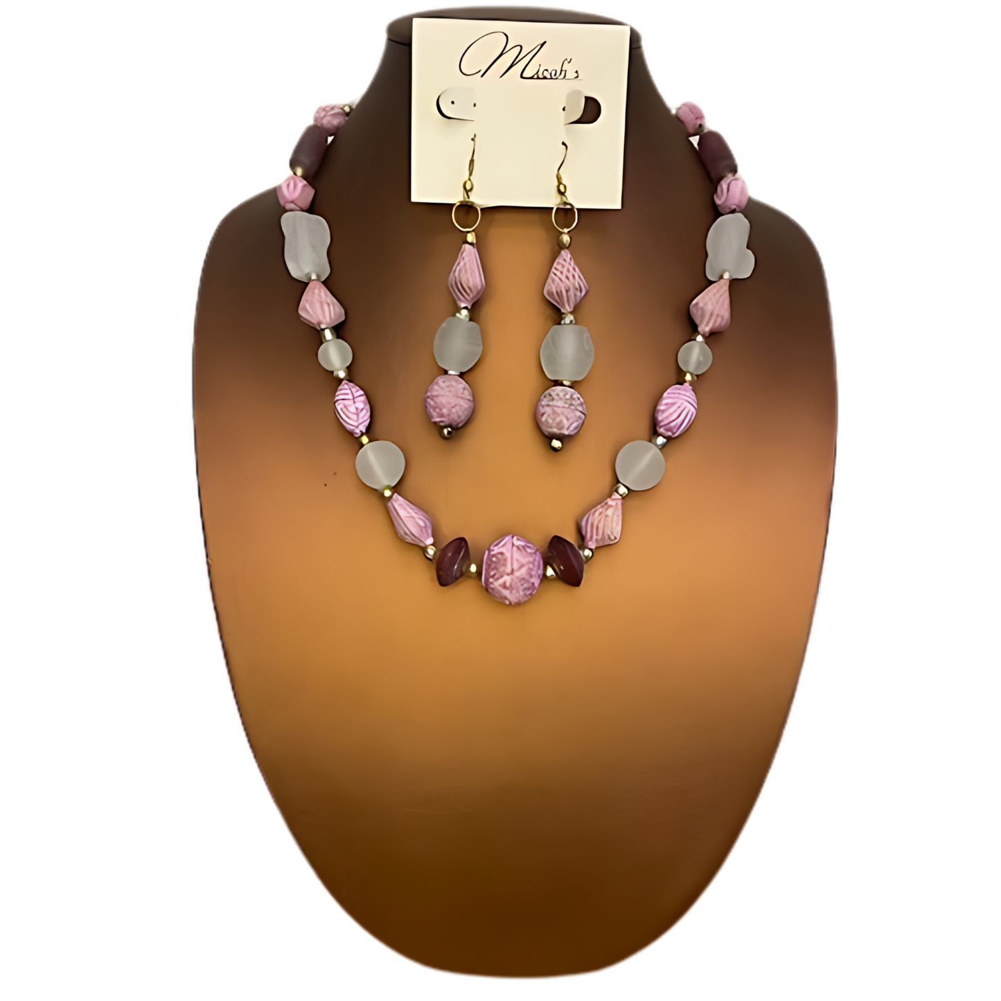 Pink & Grey Beaded Necklace Set