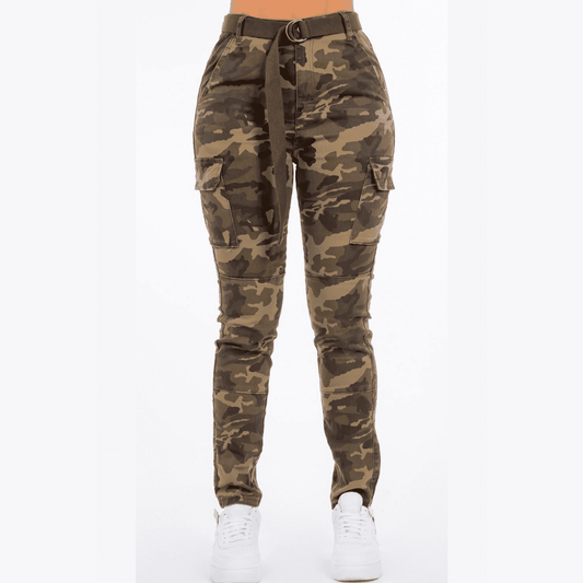 High Rise Camo Cargo Skinny Pants