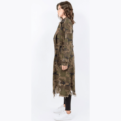 Camouflage Print Long Trench Coat