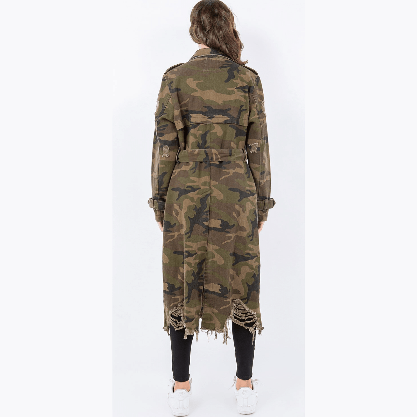 Camouflage Print Long Trench Coat