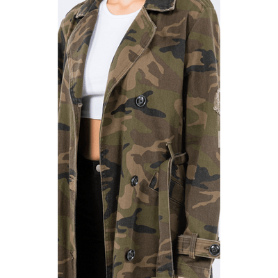 Camouflage Print Long Trench Coat