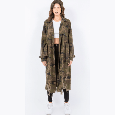 Camouflage Print Long Trench Coat