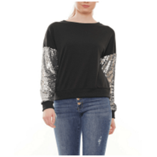 Sequin Sleeve Knit Top