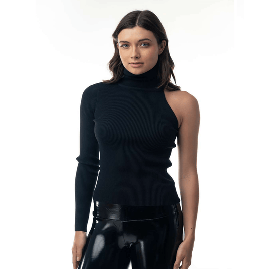 One Shoulder Ribbed Turtleneck