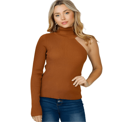 One Shoulder Ribbed Turtleneck Plus