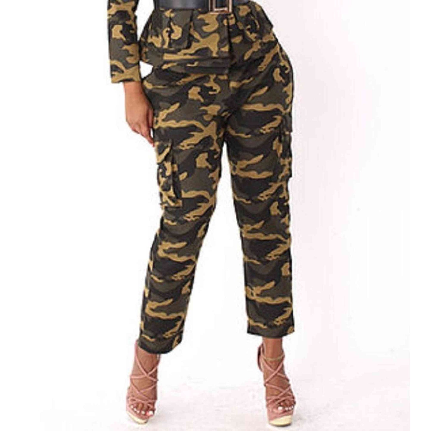 Woven Camo Print Pants Set