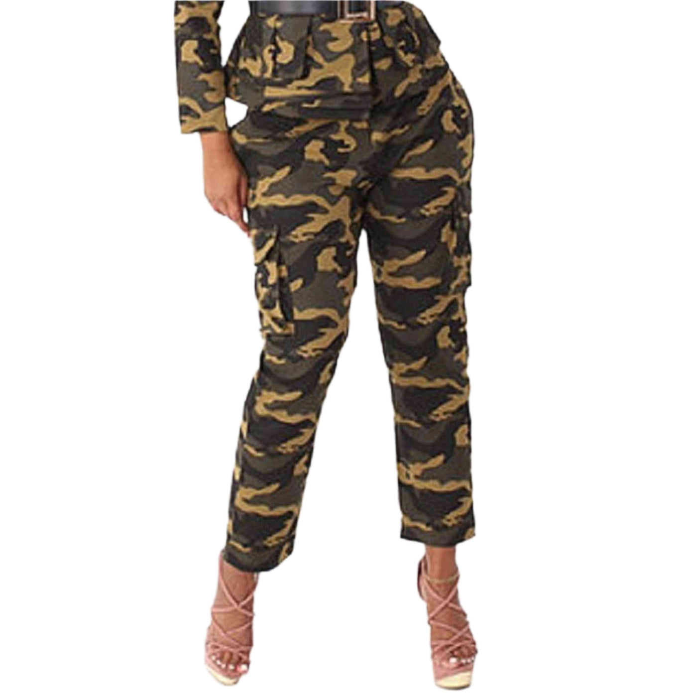 Woven Camo Print Pants Set