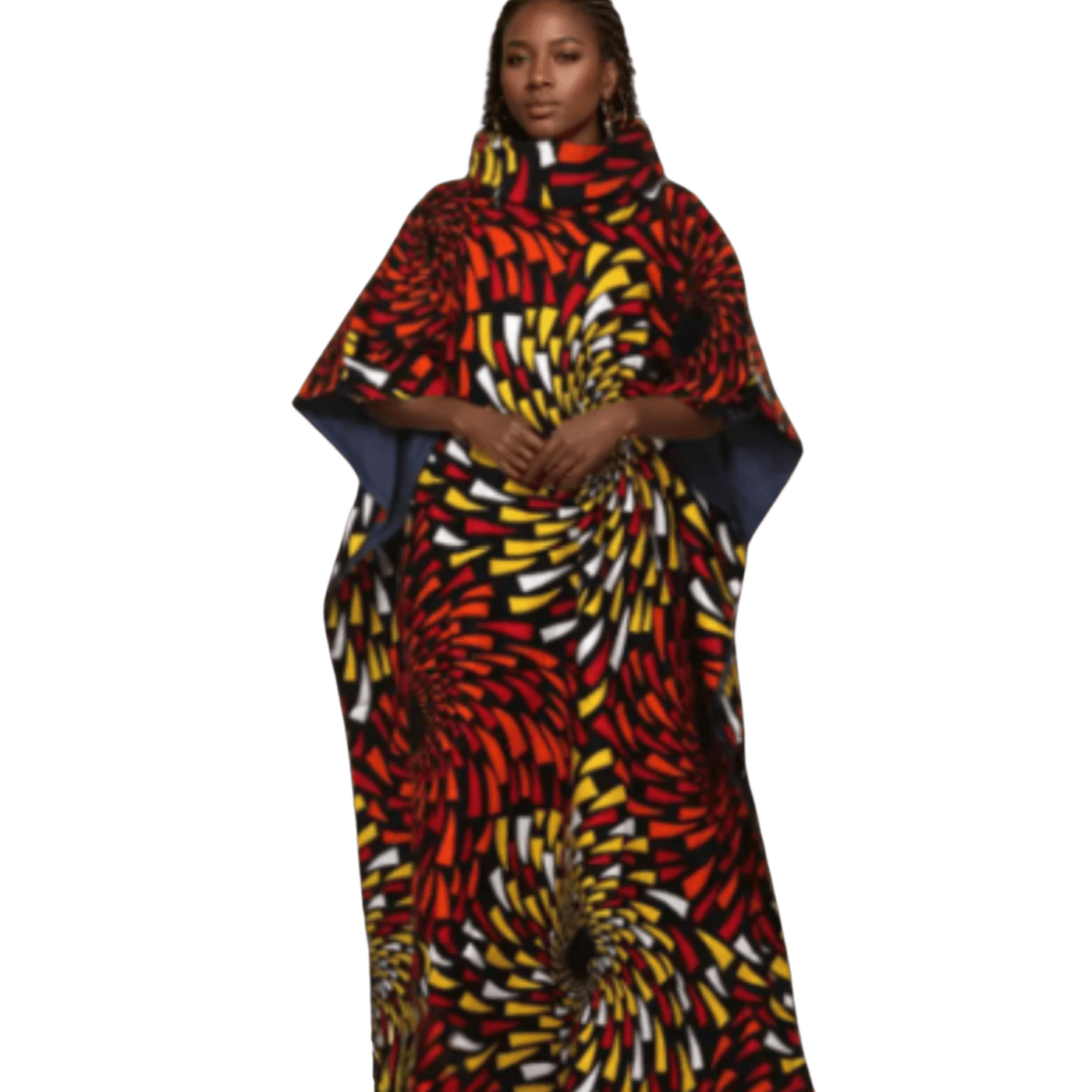 Mock Neck Auth. African Print Denim Dress