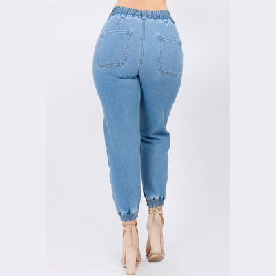 High Waist Banded Denim Joggers