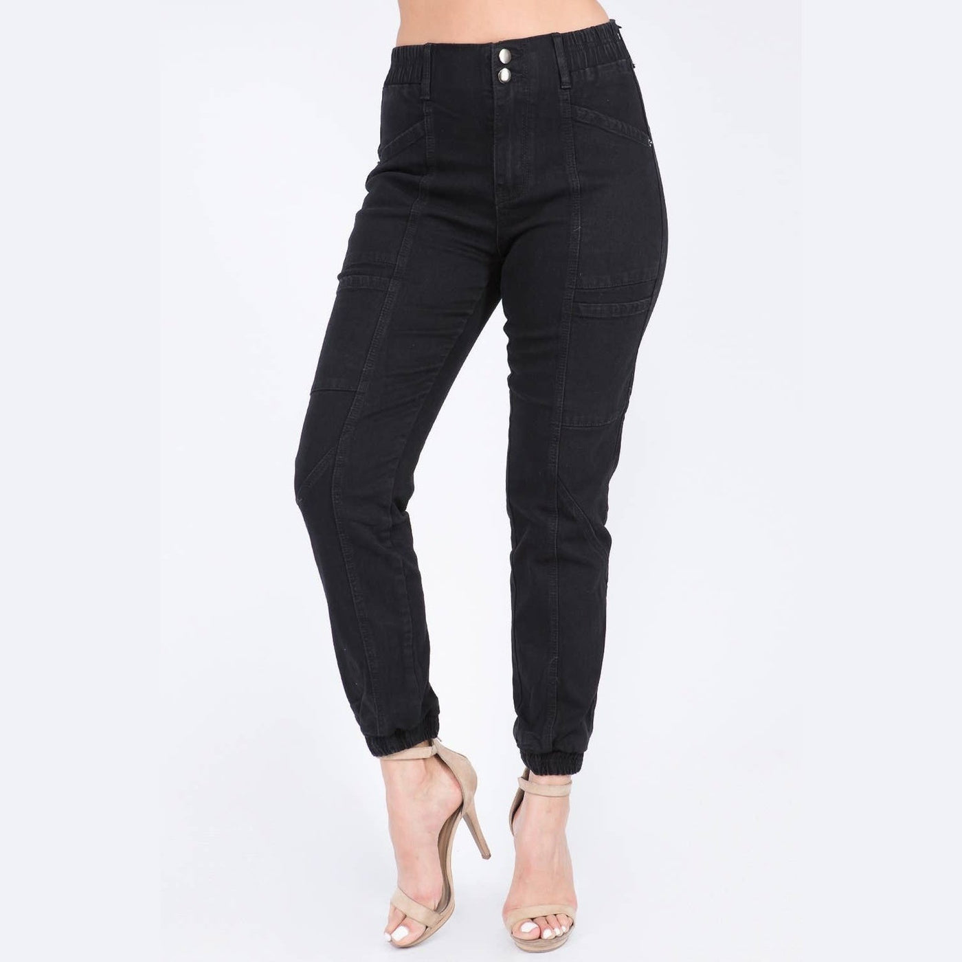 High Waist Banded Denim Joggers