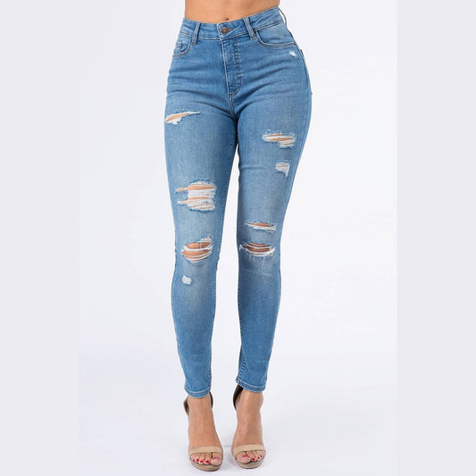 High Waist Distressed Skinny Jeans