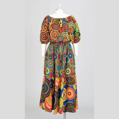 A Afrocentric Print Off-Shoulder Maxi Dress